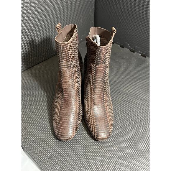 Kork-Ease Leyland Brown Leather Snakeskin Print Block Heel Ankle Boots 9M - Picture 2 of 7